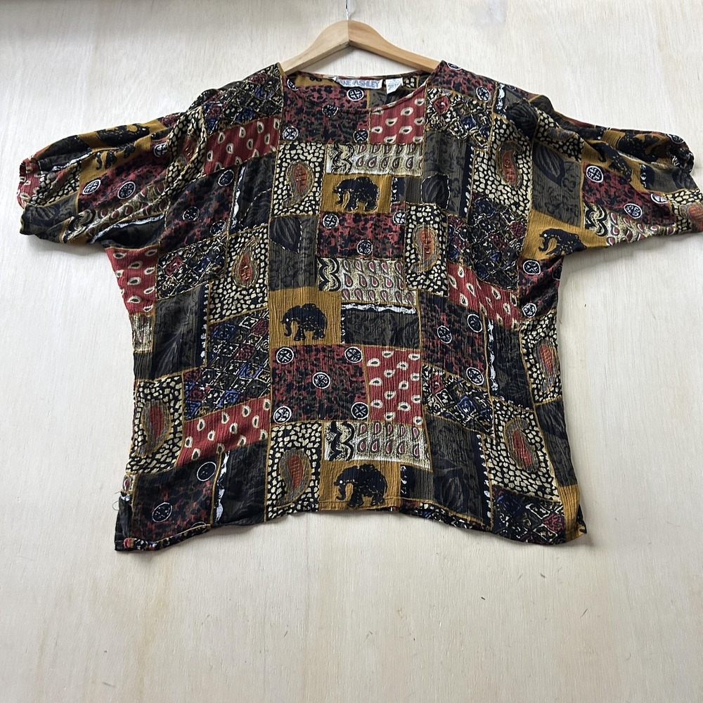Jane Ashley Blouse Womens Large Multicolor Elephant Dolman Sleeve Boho Top